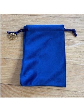 Tory Burch navy Blue Velvet Drawstring Pouch travel bag Gold Charm